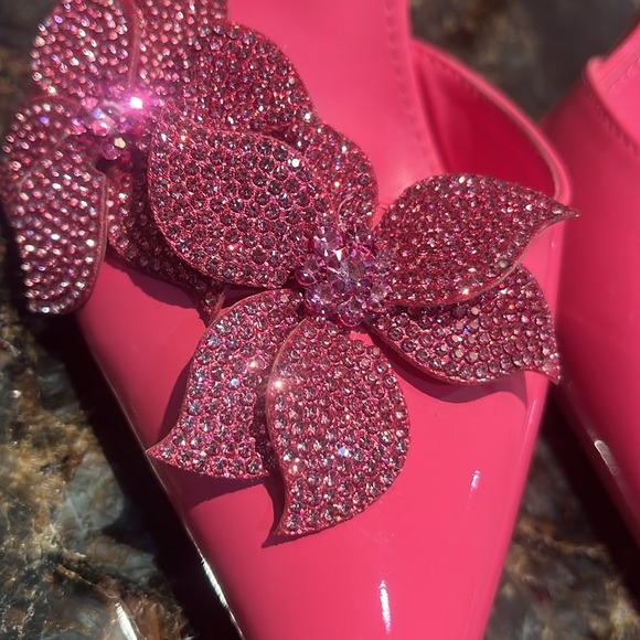 Azalea Wang Pink ankle strap stiletto heel glitter floral  Sz 9 EUC - Picture 3 of 8